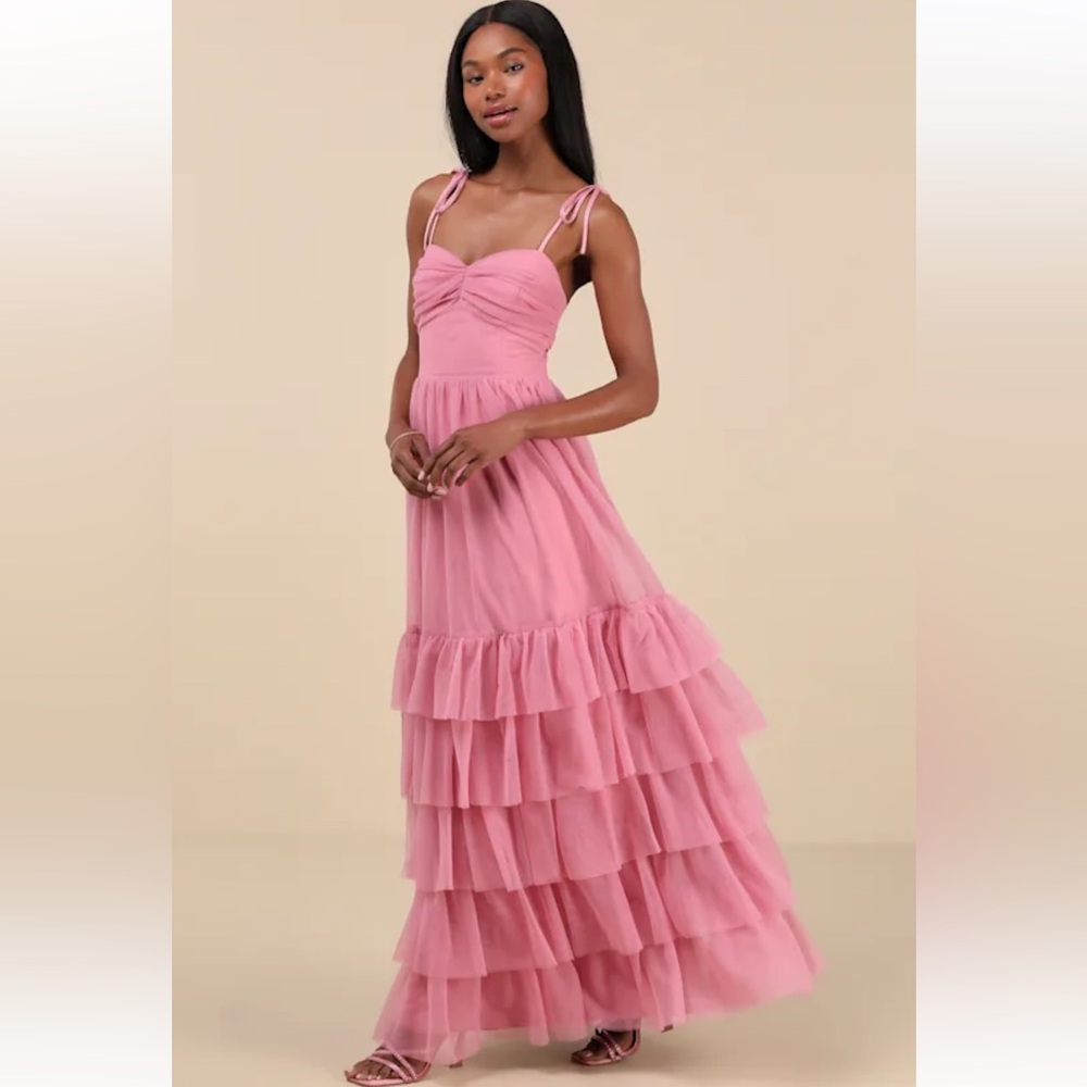 Lulu's Pink Tiered Ruffle Maxi Dress - Picture 4 of 6